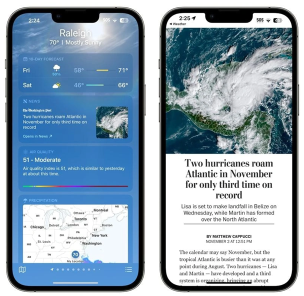 龙里苹果14维修分享iPhone 14手机如何看天气时顺带看新闻 